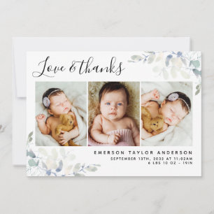 Carte De Remerciements White Pastel Eucalyptus 3 Photo Nouveau bébé