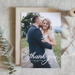 Carte De Remerciements White Pretty Calligraphy Modern Photo Mariage<br><div class="desc">Carte de remerciements photo | Merci à la famille et aux amis d'avoir participé à votre journée spéciale avec ce carte de remerciements mariage personnalisable. Ce carte de remerciements photo comporte un script bouclé. Personnalisez en ajoutant vos détails. Ce carte de remerciements mariage photo est disponible sur d'autres cartes. Des...</div>