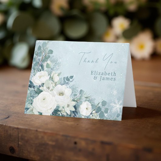 Carte De Remerciements White Roses Hellebores Silver Eucalyptus Wedding
