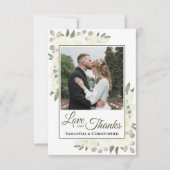 Carte De Remerciements White Roses Love & Thanks Mariage Photo & Note (Devant)