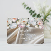 Carte De Remerciements White Satin Roses and Peony Wedding (Debout devant)