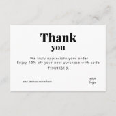 Carte De Remerciements White Thank You Card Discount Code Logo (Dos)
