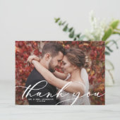 Carte De Remerciements White Whimsical Script superposer photo Mariage (Debout devant)