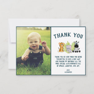 Carte De Remerciements Wild One Baby 1er Anniversaire Jungle Animaux Phot