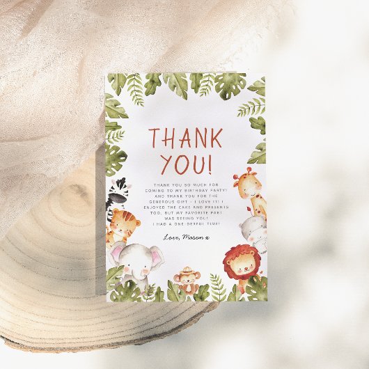 Carte De Remerciements Wild One Safari Animaux Garçon fête d'anniversaire