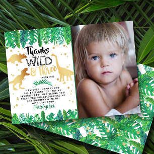 Carte De Remerciements Wild & Three Dinosaur Boys Troisième Anniversaire 
