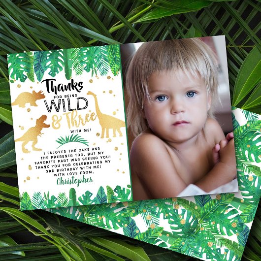 Carte De Remerciements Wild & Three Dinosaur Boys Troisième Anniversaire 