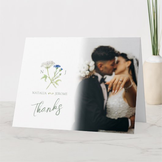 Carte De Remerciements Wildflower monogram wedding photo QR Code (Devant)