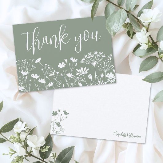 Carte De Remerciements Wildflower Sage Green