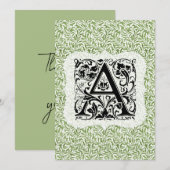 Carte De Remerciements William Morris Alphabet Willow Bough Green (Devant / Derrière)