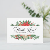 Carte De Remerciements Winter Floral Script Verdure Mariage de vacances (Debout devant)
