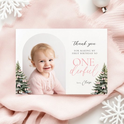 Carte De Remerciements Winter Onederland 1st Birthday Flat Thank You Card