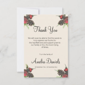Carte De Remerciements Winter Pine Cone and Berry Funeral Thank You Cards