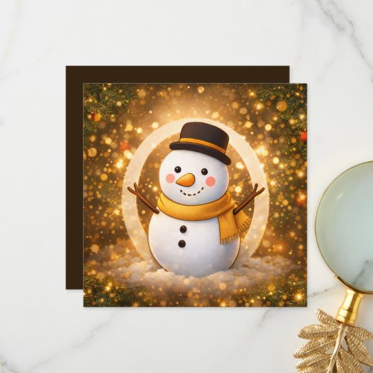 Carte De Remerciements Winter snowman (Devant/Arrière en situation)