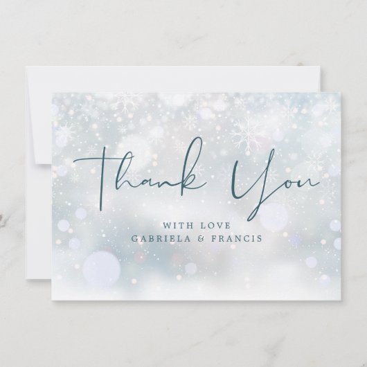 Carte De Remerciements Winter Wonderland Snowflakes Mariage (Devant)