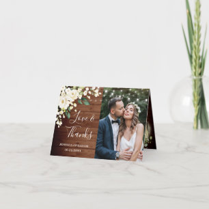 Carte De Remerciements Wood & White Roses Floral Lantern Photo Thank You