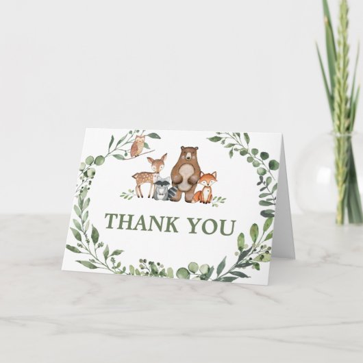 Carte De Remerciements Woodland Animals Greenery Baby Shower (Devant)