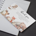 Carte De Remerciements Woodland Animals Kids Birthday Party<br><div class="desc">Woodland animals thank you Card featuring,  watercolor forest animals a bear,  racoon,  rabbit,  deer,  fox,  hedgehog,  mouse,  owl,  squirrel and birds.  The text can be easily edited,  font styles and background color can be changed also,  by clicking on the customize further link after personalizing.</div>