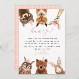 Carte De Remerciements Woodland Animaux Fille fête d'anniversaire