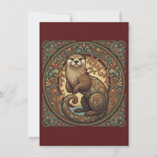 Carte De Remerciements Woodland Otter Nordic Folk Art Flat Thank You