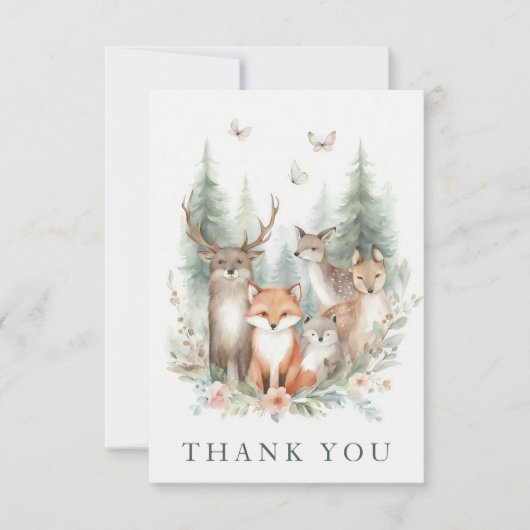Carte De Remerciements Woodland Watercolor Animals (Devant)