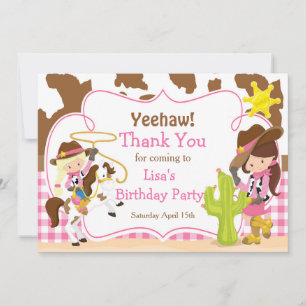 Carte De Remerciements Yeehaw Cowgirl Western fête d'anniversaire
