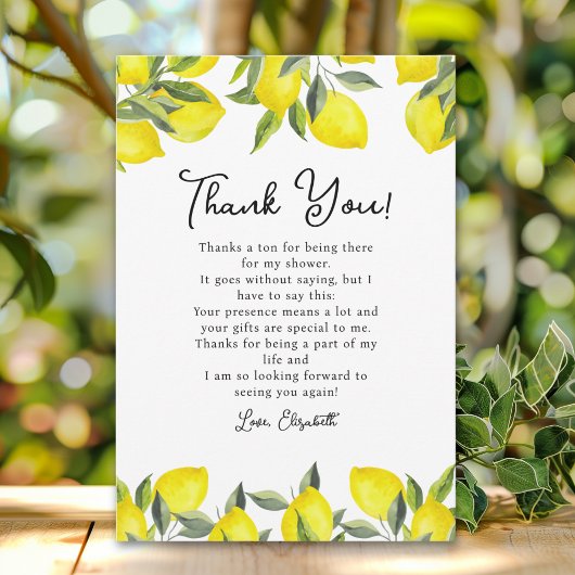 Carte De Remerciements Yellow Lemon Bridal Shower Party