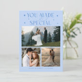 Carte De Remerciements You Made It Special Wedding Photo Icy Blue (Debout devant)
