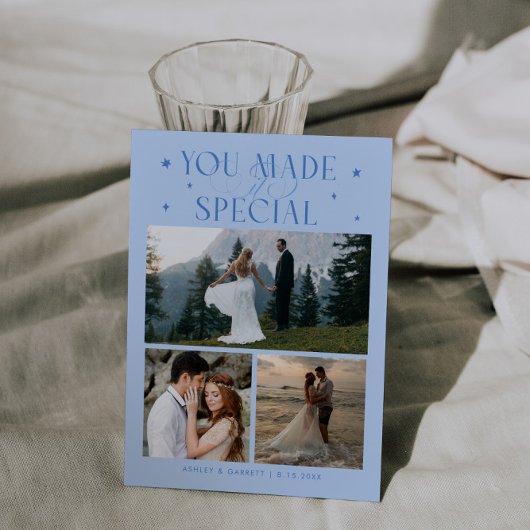 Carte De Remerciements You Made It Special Wedding Photo Icy Blue