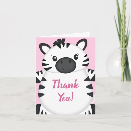 Carte De Remerciements Zebra Baby shower rose (Devant)