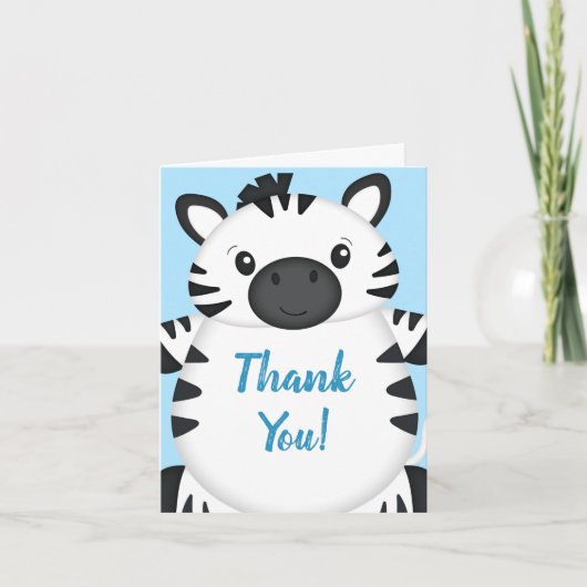 Carte De Remerciements Zebra Baby shower Safari Blue Boy (Devant)