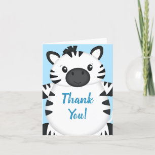 Carte De Remerciements Zebra Baby shower Safari Blue Boy