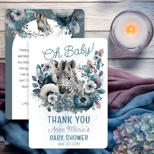 Carte De Remerciements Zebra Oh Baby Blue Floral Baby Shower