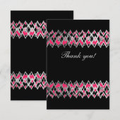 Carte De Remerciements Zig zag lignes argent, détails roses sur solide no (Devant / Derrière)
