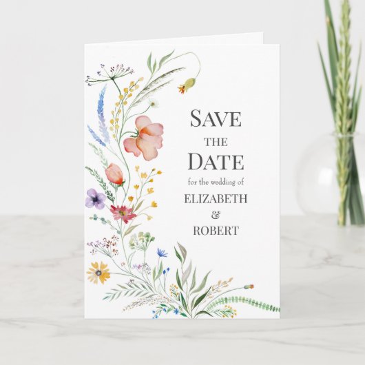Carte de Remise à Date de Mariage Fleur de Prairie (Devant)