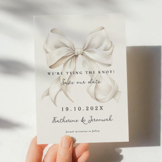 Carte de Remise à Date Mariage avec Nœud Blanc Élé