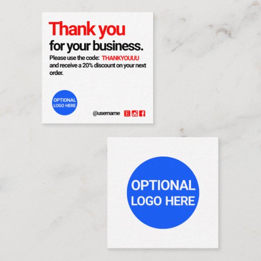 Carte de remise Appréciation du client Merci (Devant / Derrière)