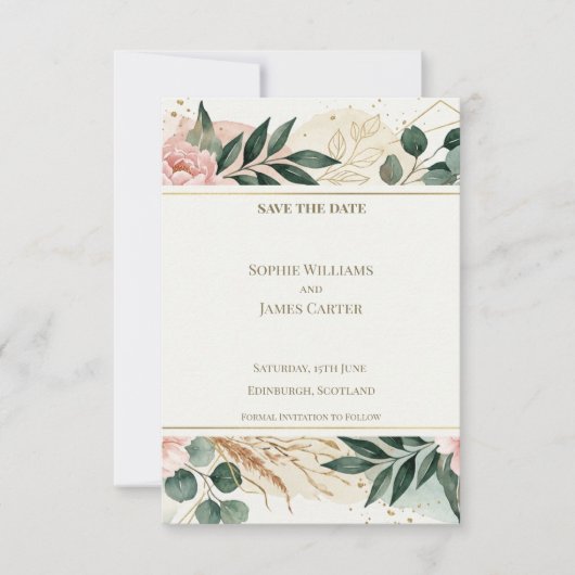 Carte de Remise de Date Blush Greenery (Devant)