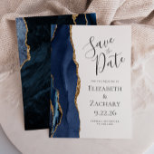 Carte de Remise de Date Moderne Agate Bleu Nuit Or