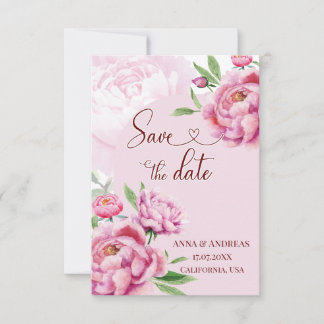 Carte de Remise de Date Rose Pivoine