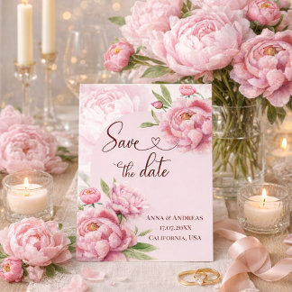 Carte de Remise de Date Rose Pivoine