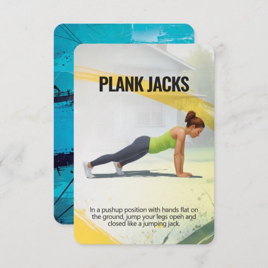Carte de remise en forme Plank Jacks avec support  (Devant / Derrière)