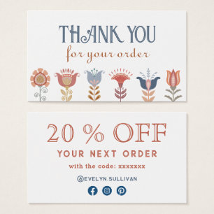 carte de remise fleurs d'art populaire de boho