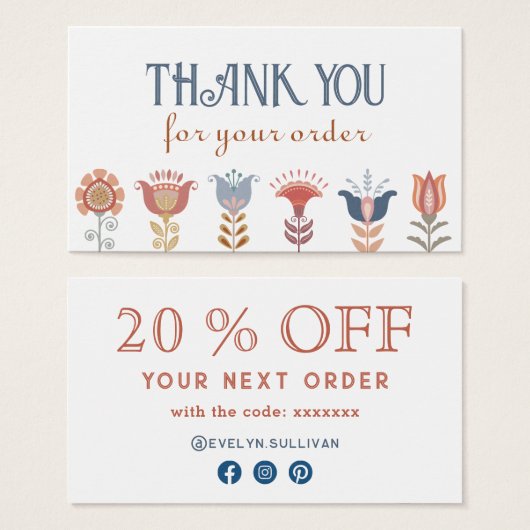 carte de remise fleurs d'art populaire de boho (Devant & derrière)