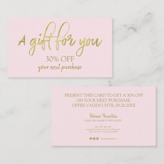 Carte de remise Stylo Calligraphy Salon Maquillage (Devant / Derrière)
