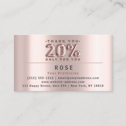 Carte De Rendez-vous 20% de réduction Logo Remerciements Rose US Americ (Devant)