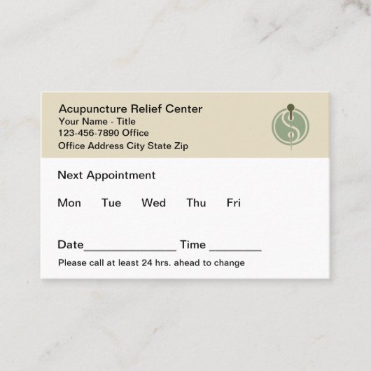 Carte De Rendez-vous Acupuncture Office Appointment Cards Design (Devant)