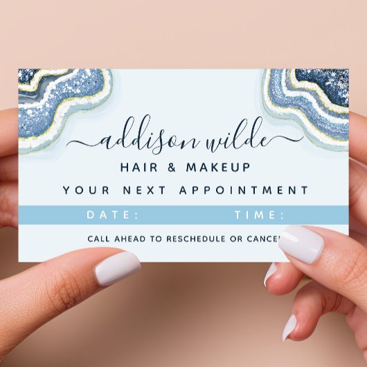 Carte De Rendez-vous Agate Géode Pailletée Bleue Luxe Chic