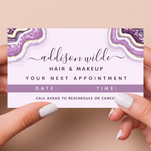 Carte De Rendez-vous Améthyste Violet Paillettes Agate Géode Luxe Chic
