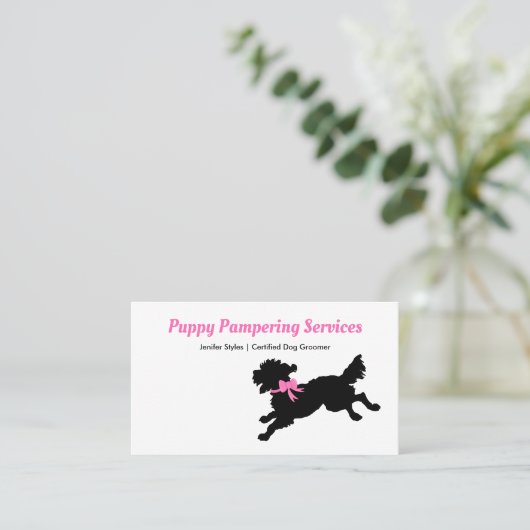 Carte De Rendez-vous Animal Grooming Girls Rose Bow mignon Chien chiot (Debout devant)